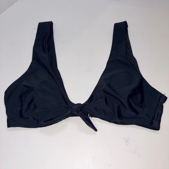 Aerie Bikini Top Large Black Scoop Neck Front Tie Knot Detail Swimwear - Picture 2 of 4